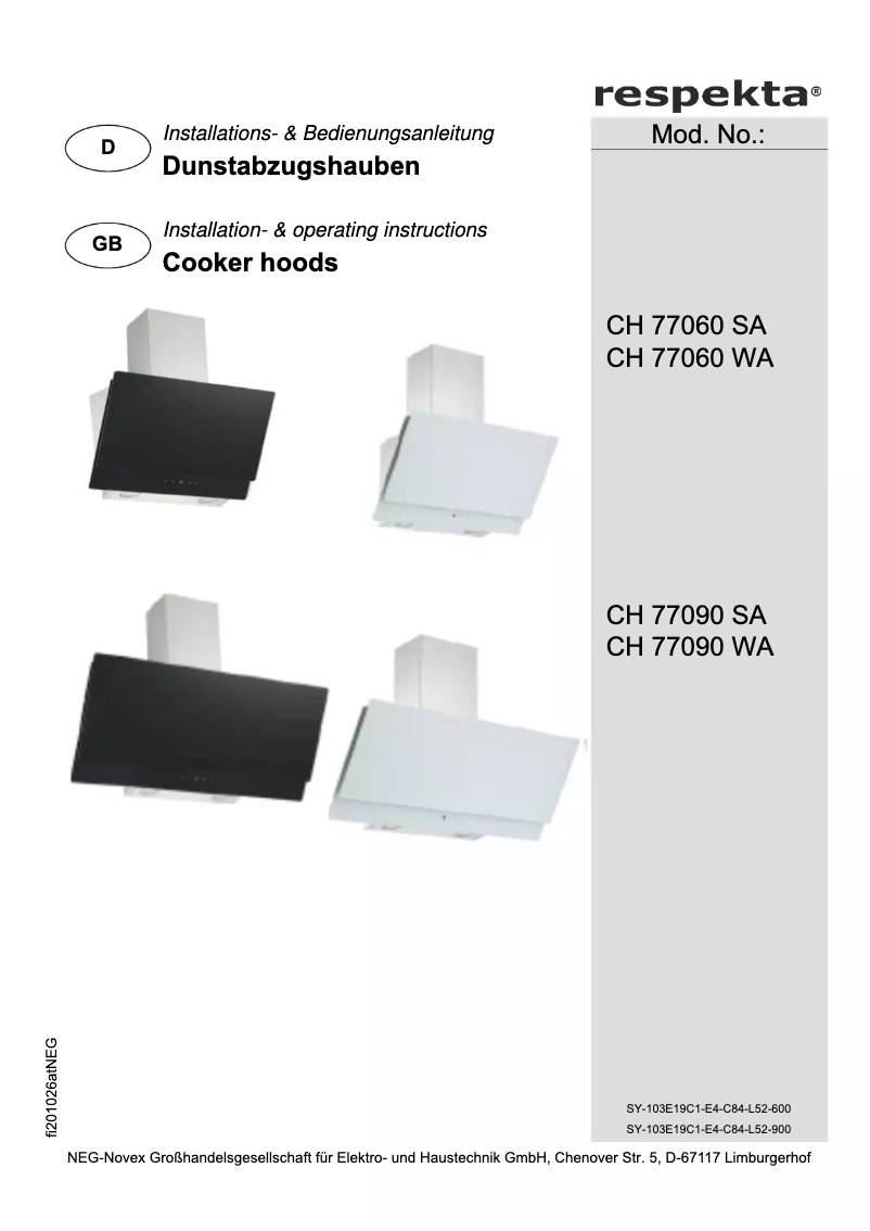 Página 1 del manual Manual de usuario Respekta Selena CH77060WA