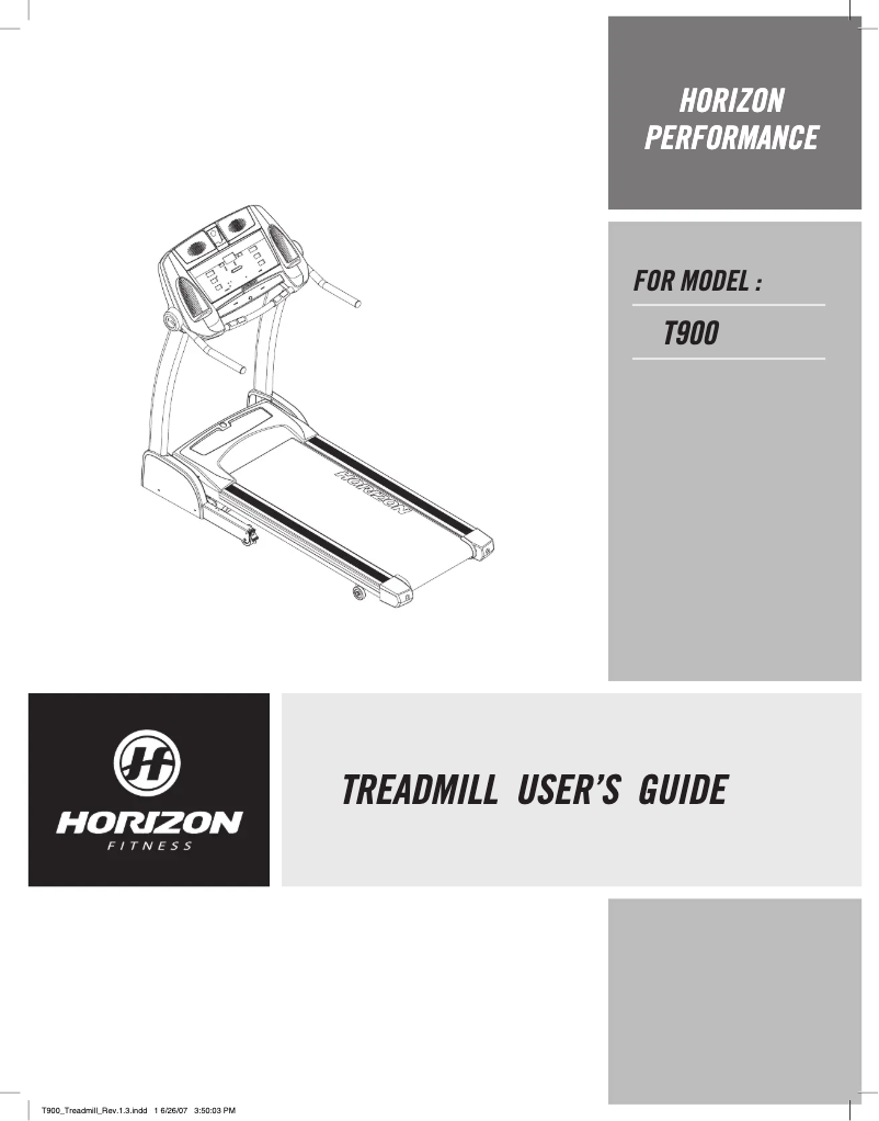 Page 1 de la notice Manuel utilisateur Horizon Fitness Performance T900