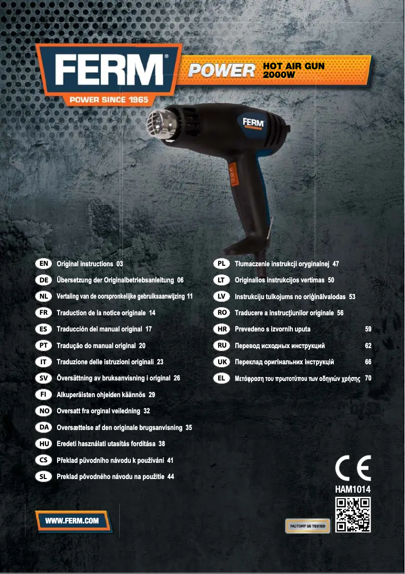 Page 1 de la notice Manuel utilisateur Ferm HAM1014