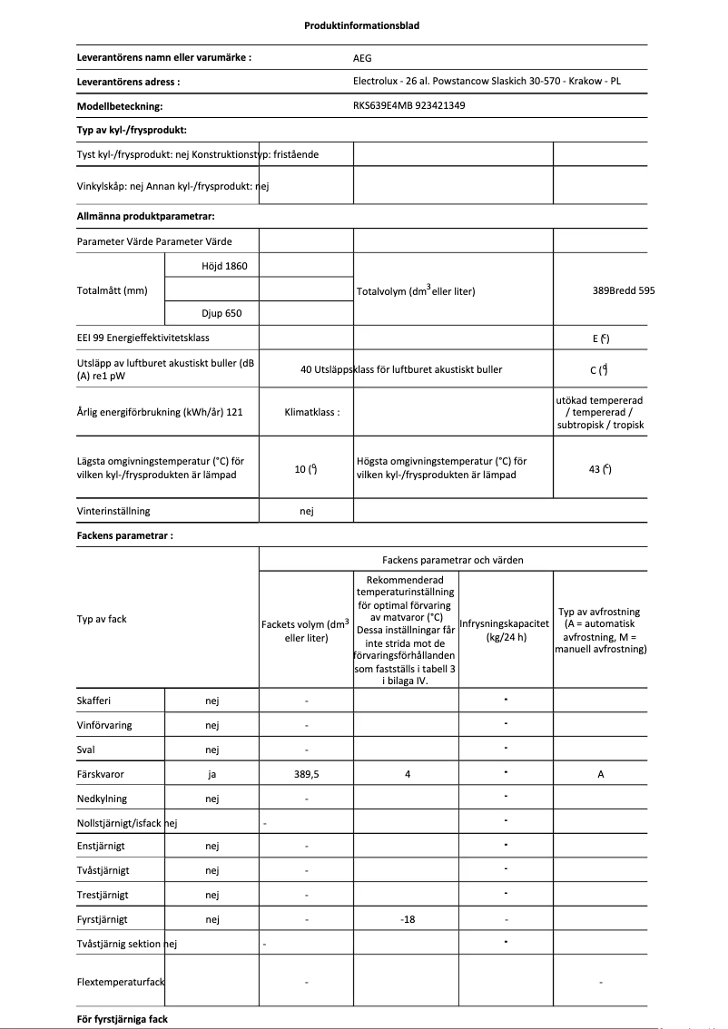 Page n°1 - Fiche technique AEG RKS639E4MB