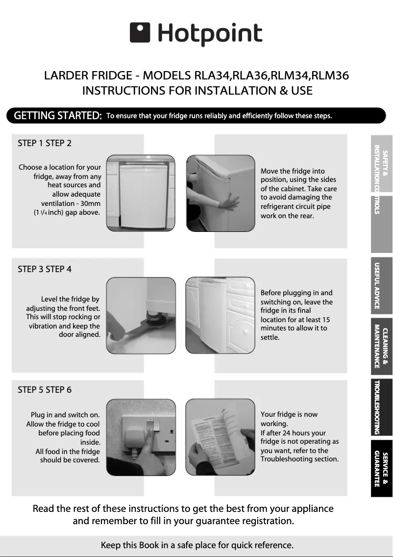 Page n°1 - Instructions / montage Hotpoint RLA36P 1