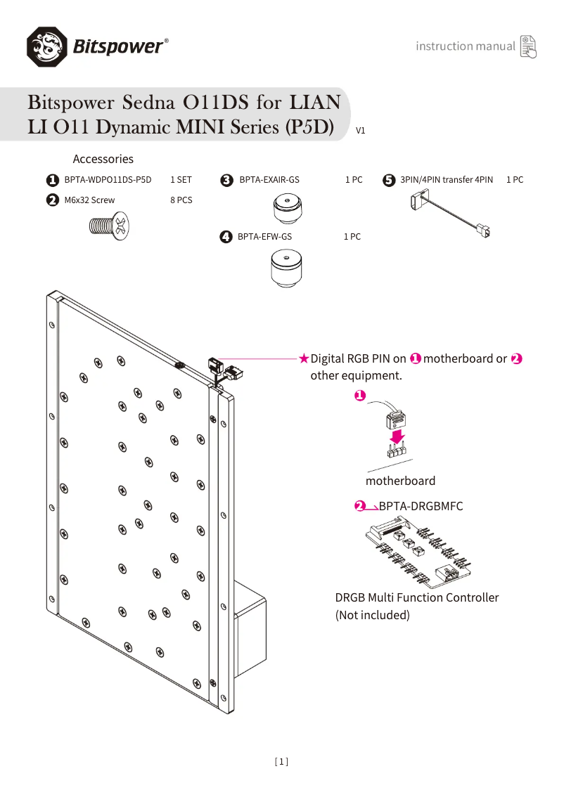 Page 1 of the manual User Manual Bitspower BPTA-WDPO11DS-P5D