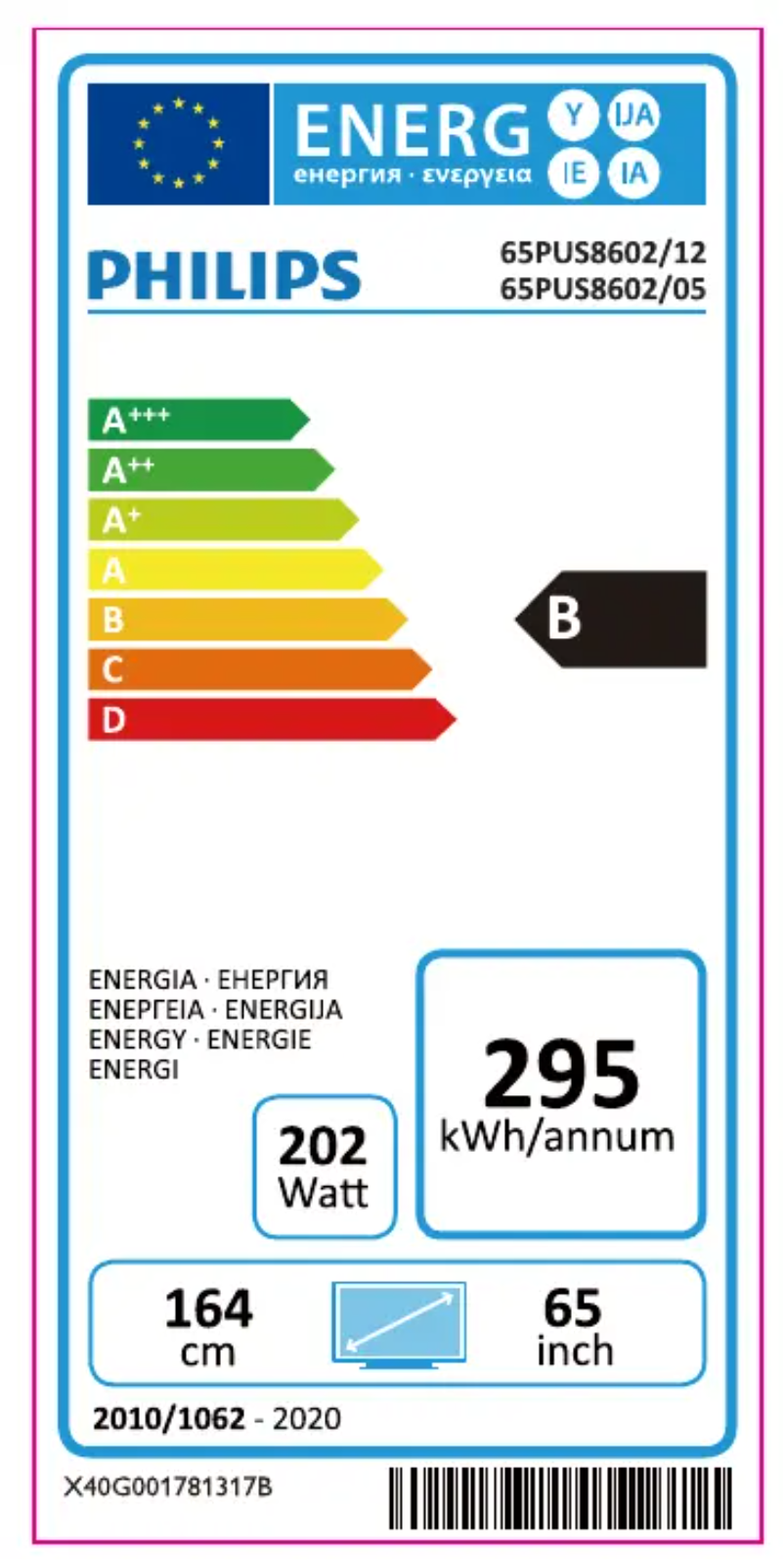 Página 1 del manual Etiqueta energética Philips 65PUS8602