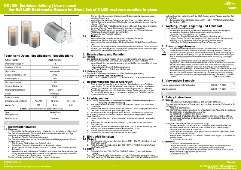 Page 1 de la notice Manuel utilisateur Goobay 57865