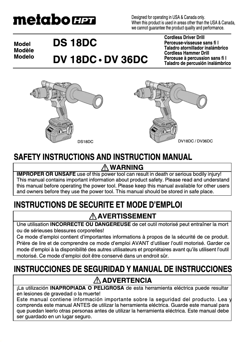 Page 1 de la notice Manuel utilisateur Metabo DV36DC