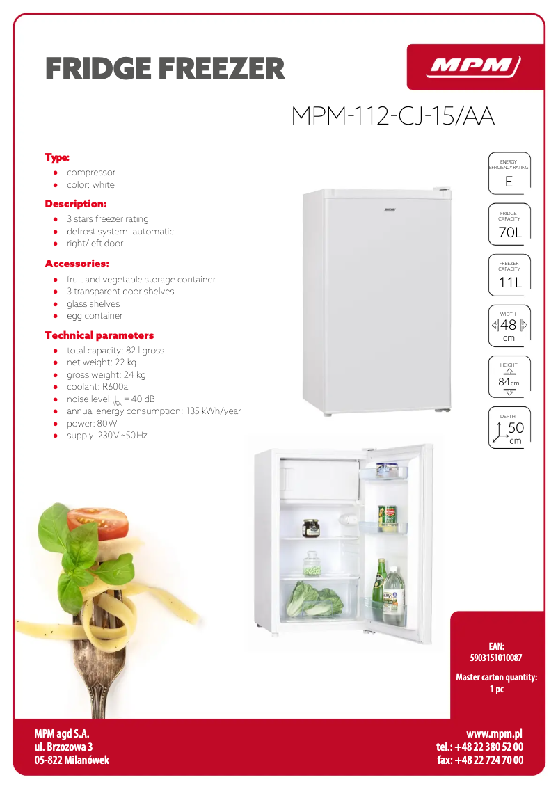 Page 1 de la notice Fiche technique MPM MPM-112-CJ-15/AA