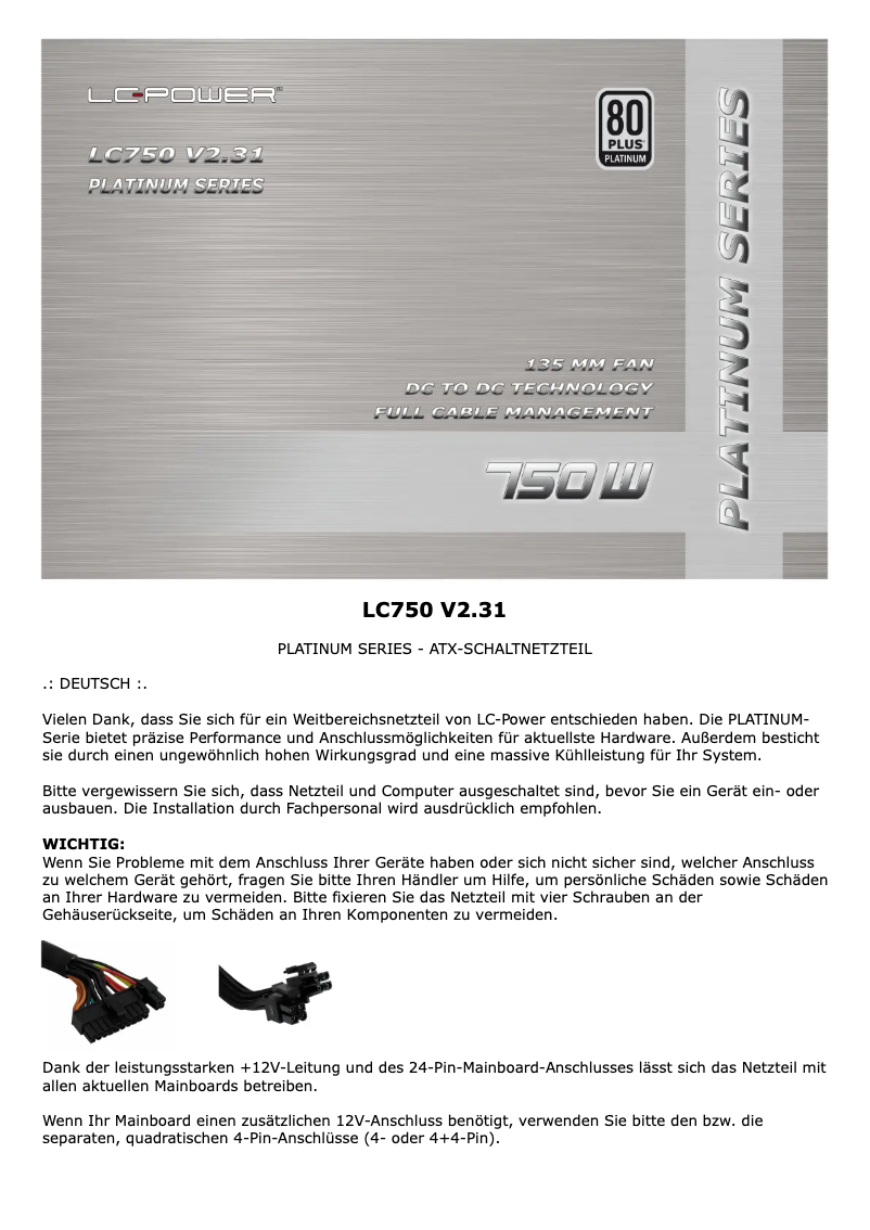 Page n°1 - Manuel utilisateur LC-Power LC750 V2.31