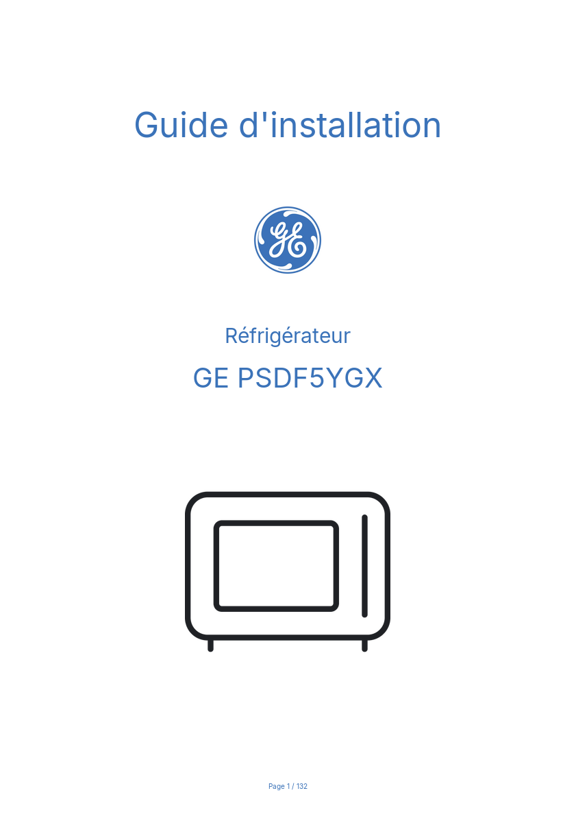 Page n°1 - Guide d'installation GE PSDF5YGX