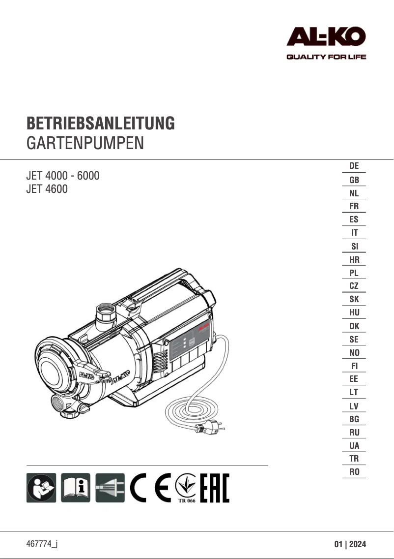 Page 1 de la notice Manuel utilisateur AL-KO Jet 6000-5 Premium