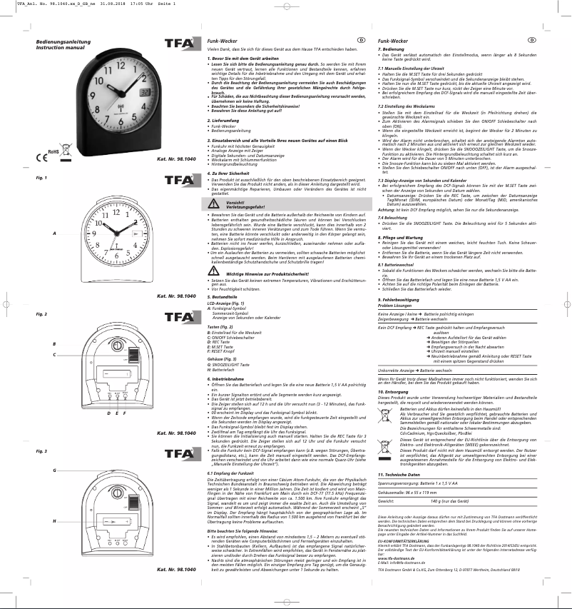 Page n°1 - Manuel utilisateur TFA 98.1040.01