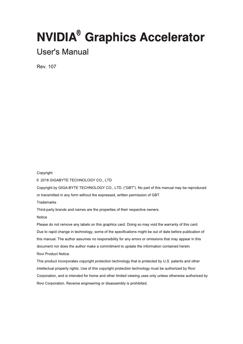 Page 1 de la notice Manuel utilisateur Gigabyte GV-N1070IXOC-8GD