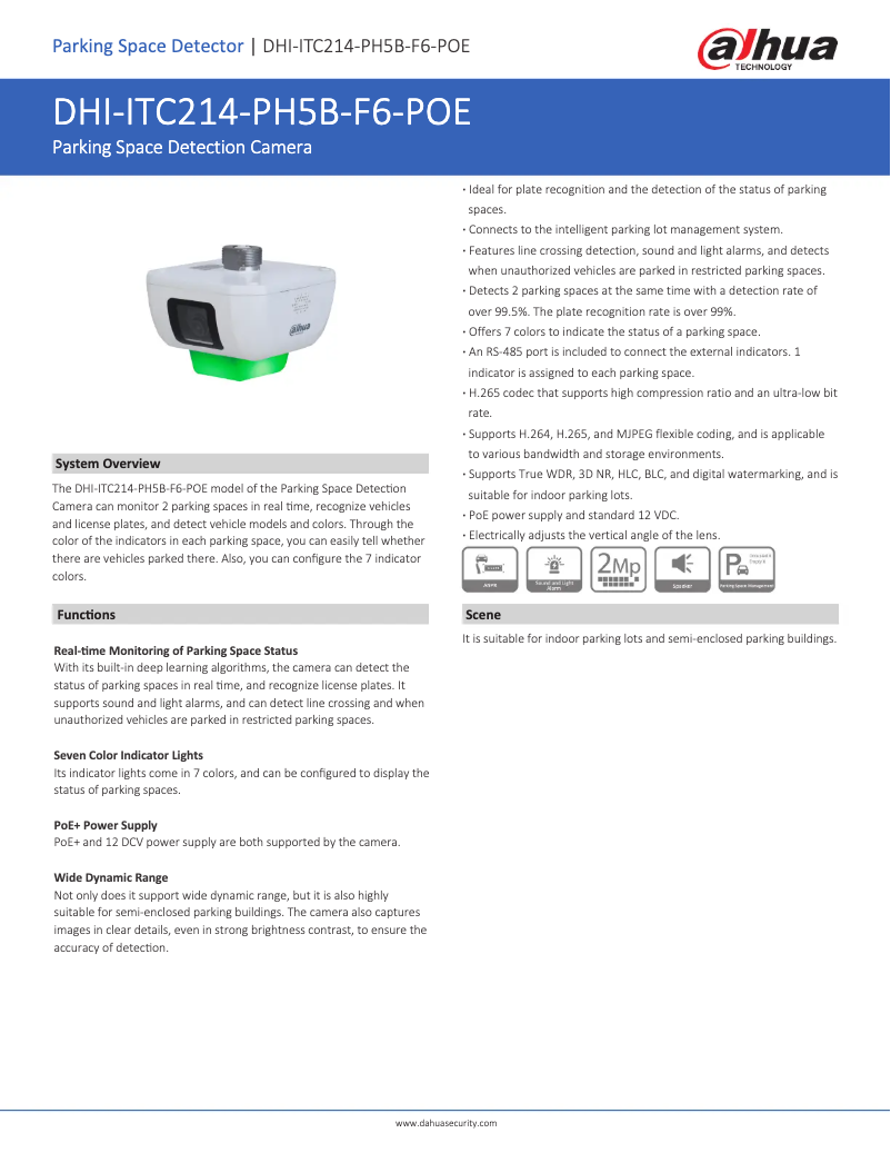 Page n°1 - Fiche technique Dahua Technology ITC214-PH5B-F6-POE