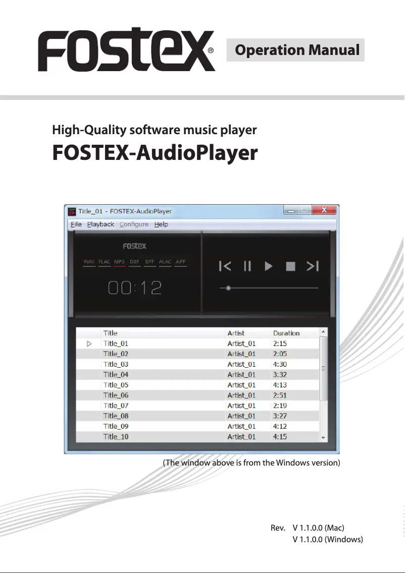 Page n°1 - Manuel utilisateur Fostex Audio Player