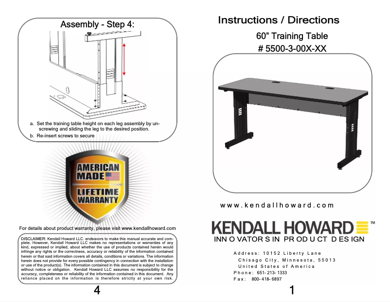 Page 1 de la notice Manuel utilisateur Kendall Howard 5500-3-000-25