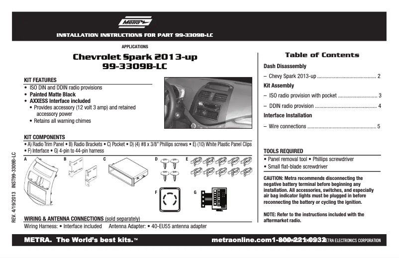 Page n°1 - Manuel utilisateur Metra 99-3309B-LC
