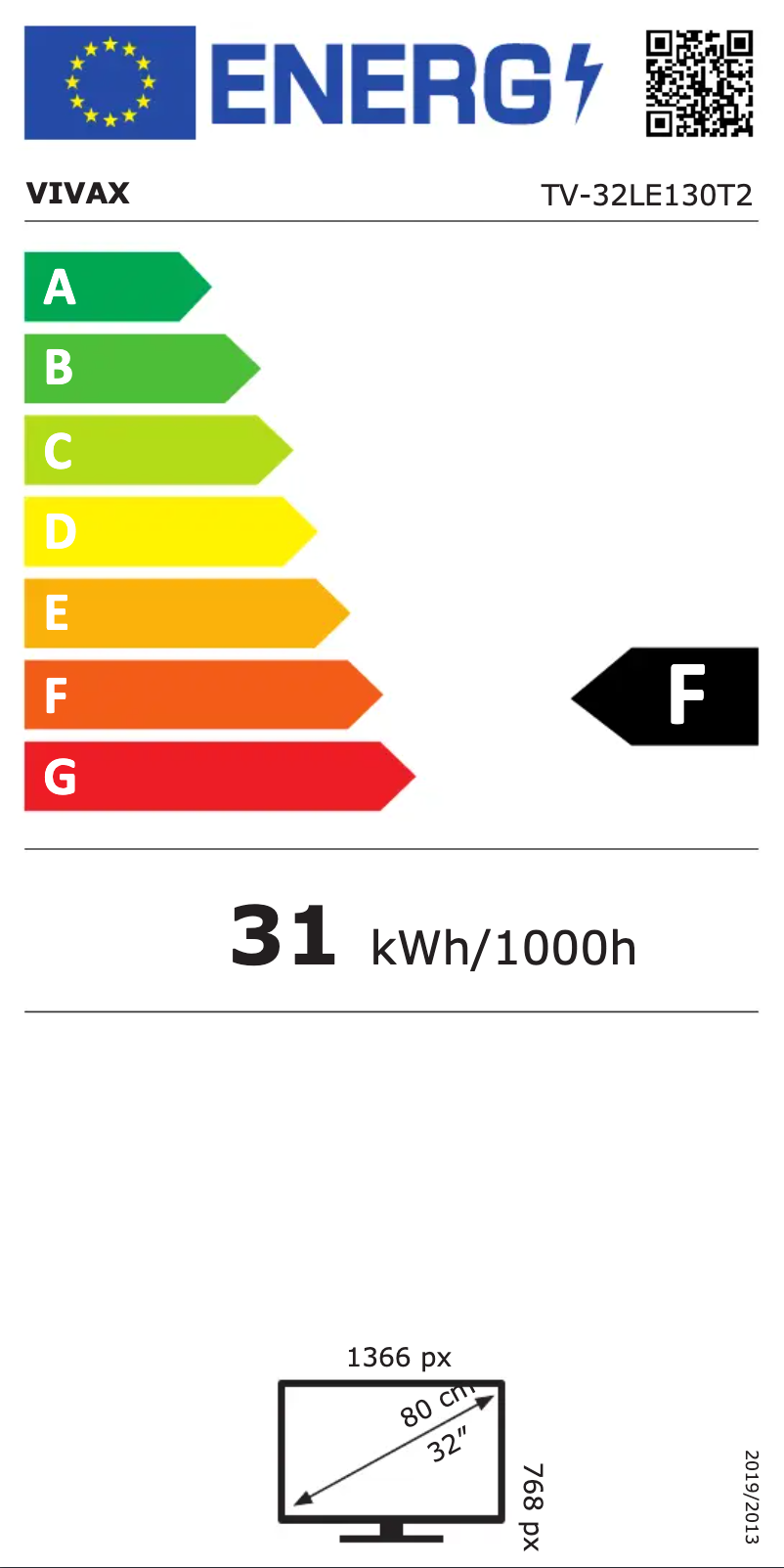 Page n°1 - Label énergétique Vivax TV-32LE130T2