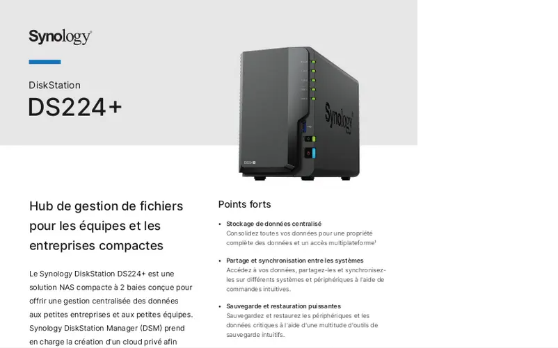 Page 1 de la notice Fiche technique Synology DiskStation DS224+
