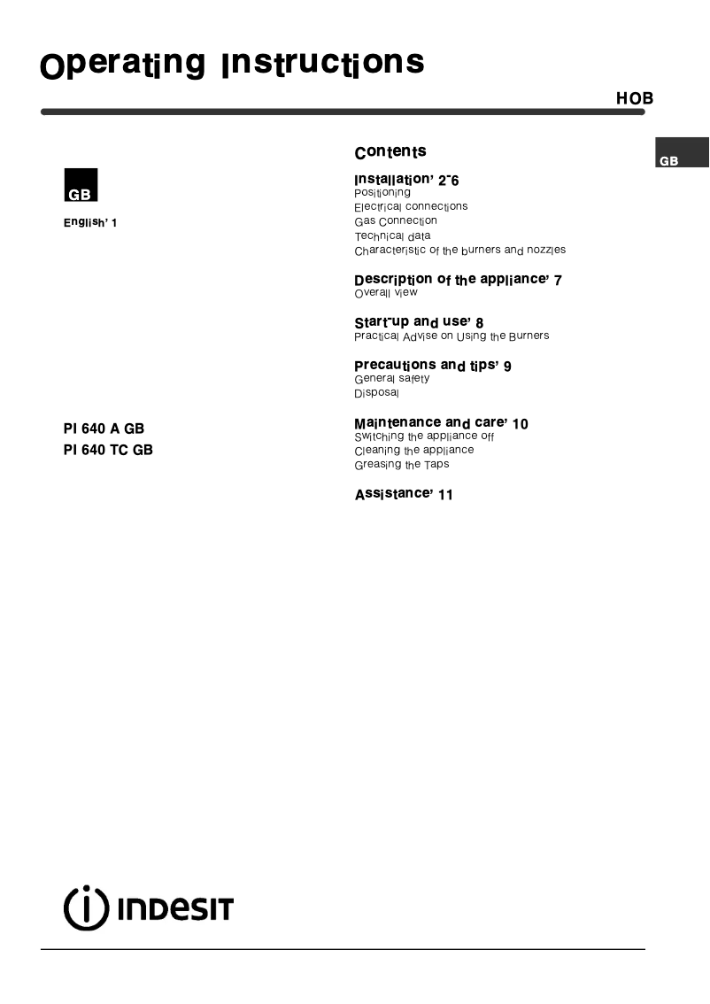 Page n°1 - Manuel utilisateur Indesit PI 640 TC (IX) GB