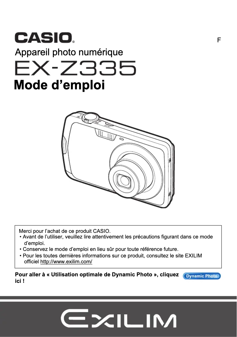 Page n°1 - Manuel utilisateur Casio Exilim EX-Z335