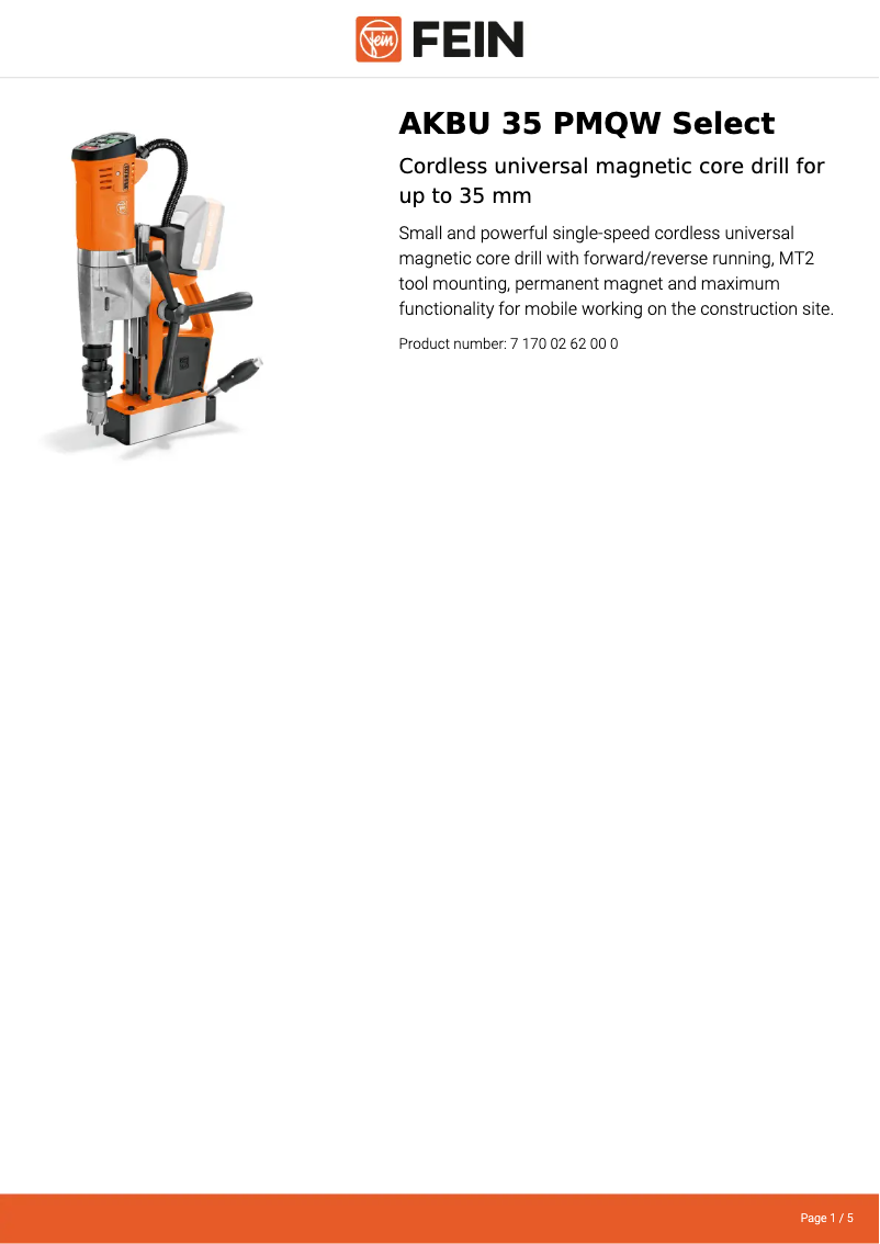 Page 1 de la notice Fiche technique Fein AKBU 35 PMQW Select