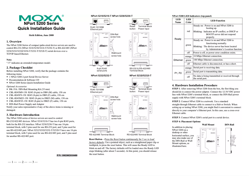 Page 1 de la notice Manuel utilisateur Moxa NPort 5232I