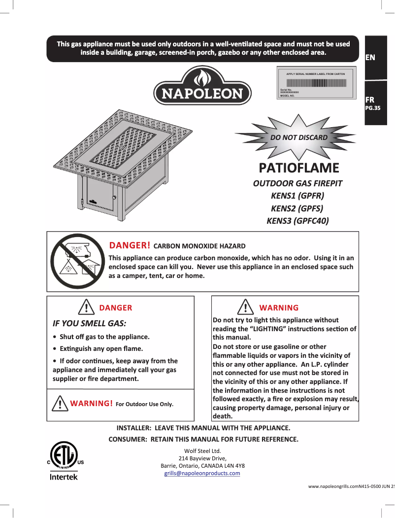 Page n°1 - Manuel utilisateur Napoleon KENS3-BZ