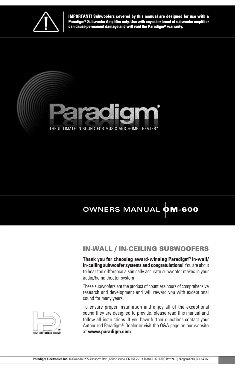 Page 1 de la notice Mode d'emploi Paradigm PCS-82SQ