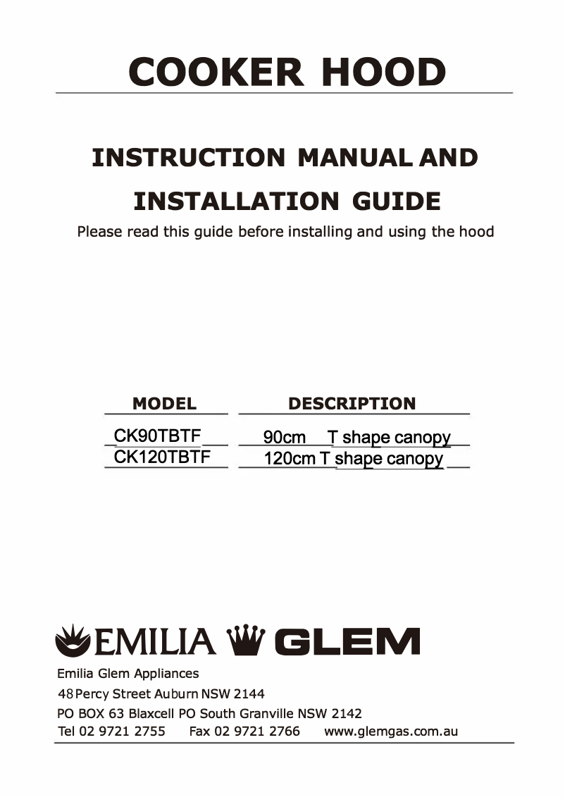 Page n°1 - Manuel utilisateur Glem Gas CK90TBTF