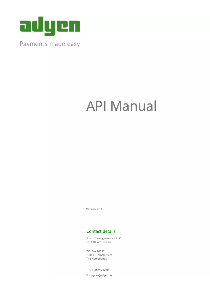 Page n°1 - Manuel utilisateur Adyen API v2.14
