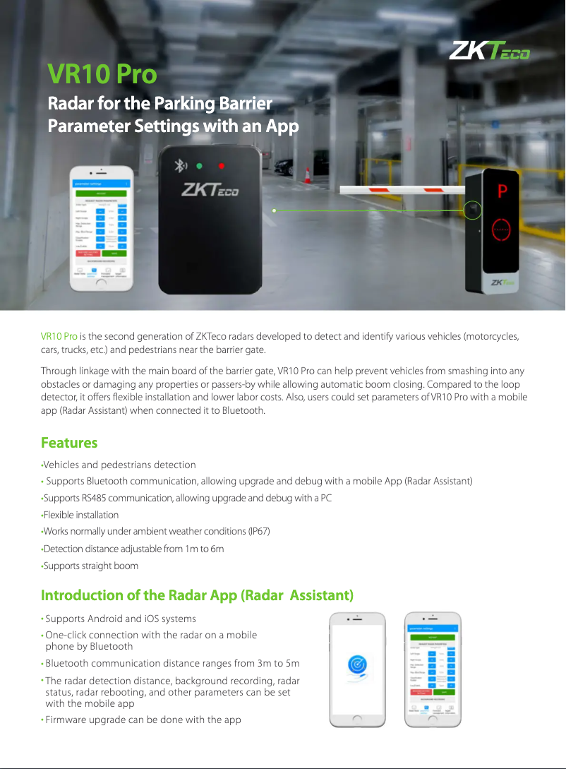 Page 1 de la notice Fiche technique ZKTeco VR10 Pro