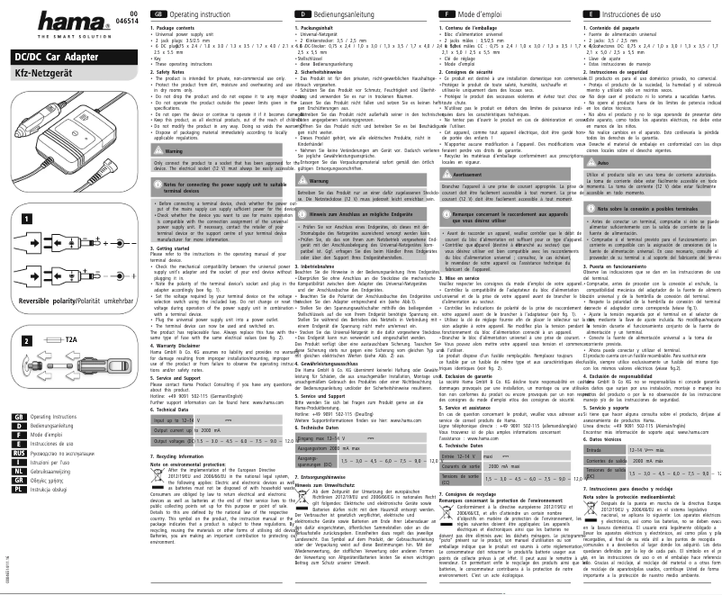 Page n°1 - Manuel utilisateur Hama 00046514