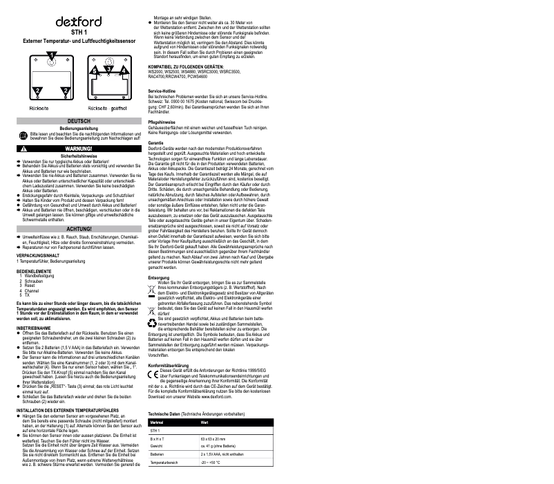 Page 1 de la notice Manuel utilisateur Dexford STH1