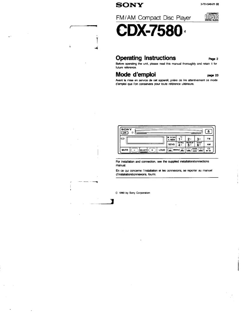 Page n°1 - Manuel utilisateur Sony CDX-7580