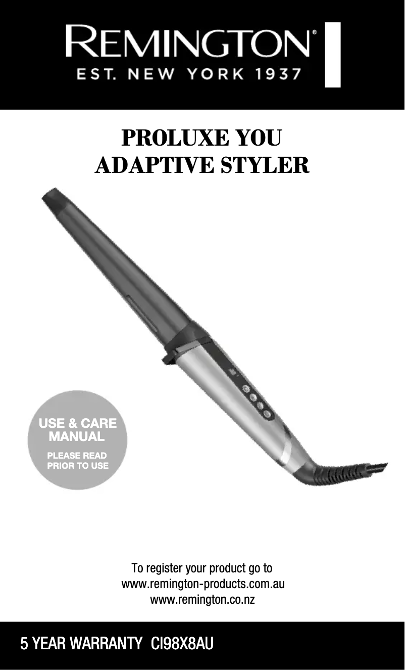 Page 1 de la notice Manuel utilisateur Remington Proluxe You CI98X8AU