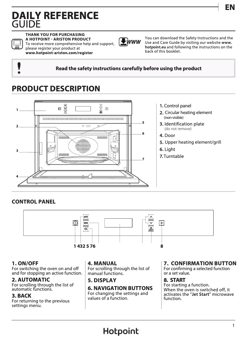 Page 1 de la notice Manuel utilisateur Hotpoint MP 676 BL H