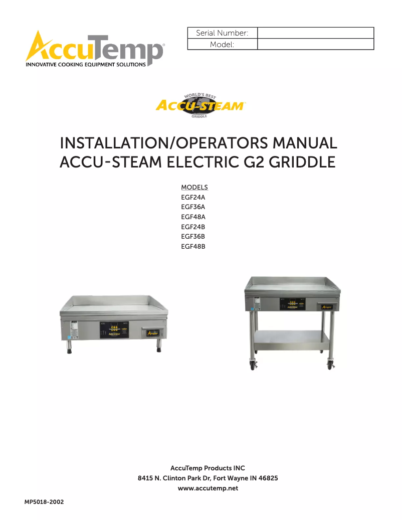 Page 1 de la notice Manuel utilisateur AccuTemp AccuSteam EGF2083A4850-T1