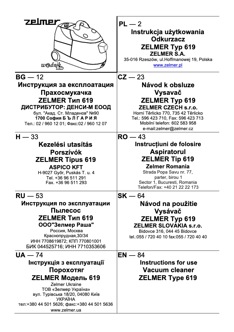 Página 1 del manual Manual de usuario Zelmer 619