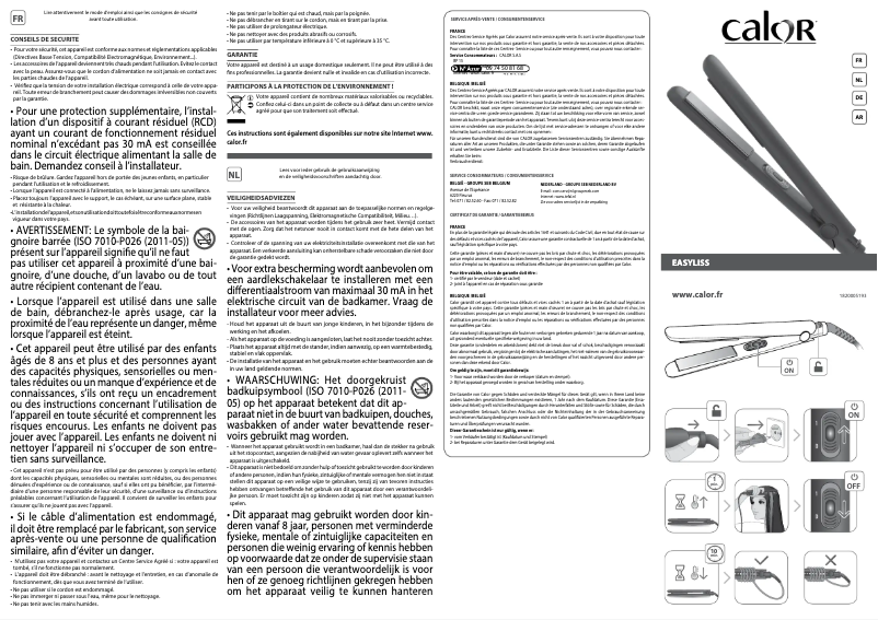 Page 1 de la notice Manuel utilisateur Calor SF161LC0