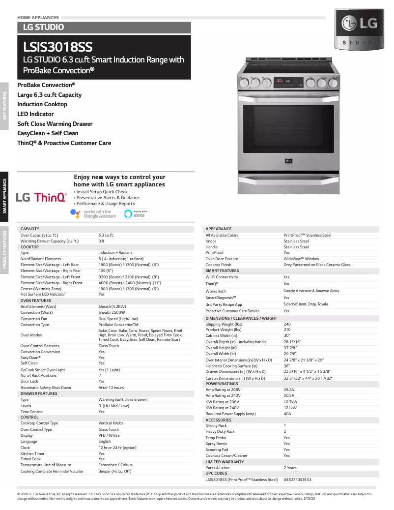 Página 1 del manual Ficha técnica LG LSIS3018SS
