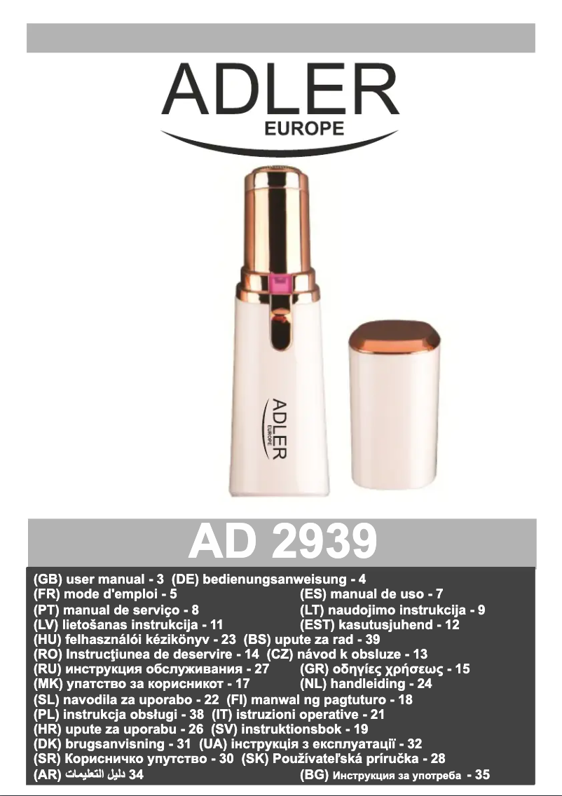 Page 1 de la notice Manuel utilisateur Adler AD 2939