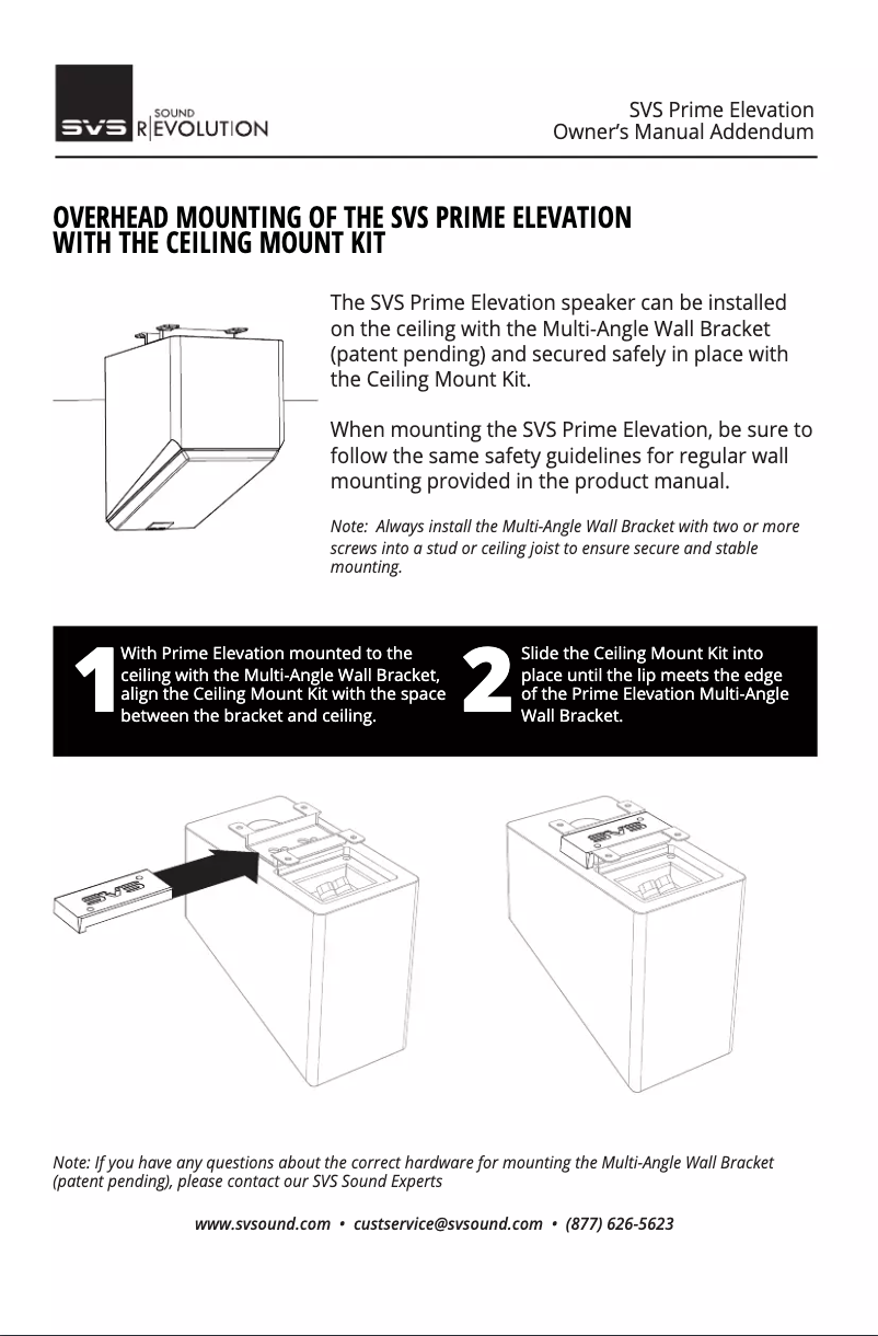 Page 1 de la notice Guide d'installation SVS Prime Elevation