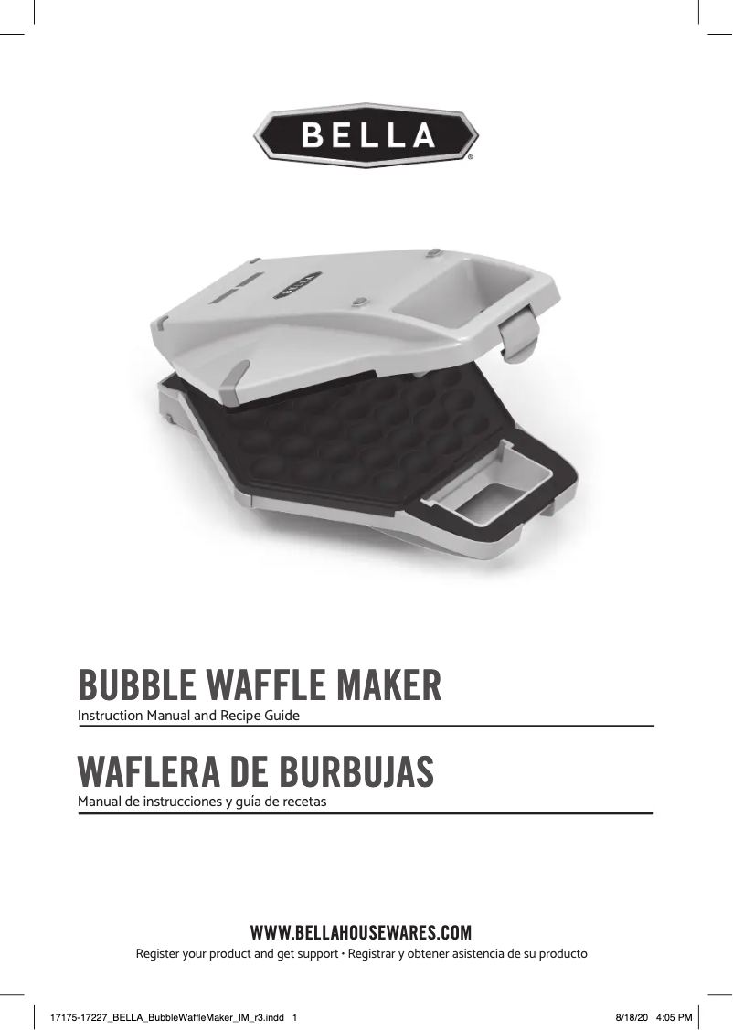 Page 1 de la notice Manuel utilisateur Bella Bubble Waffle Maker