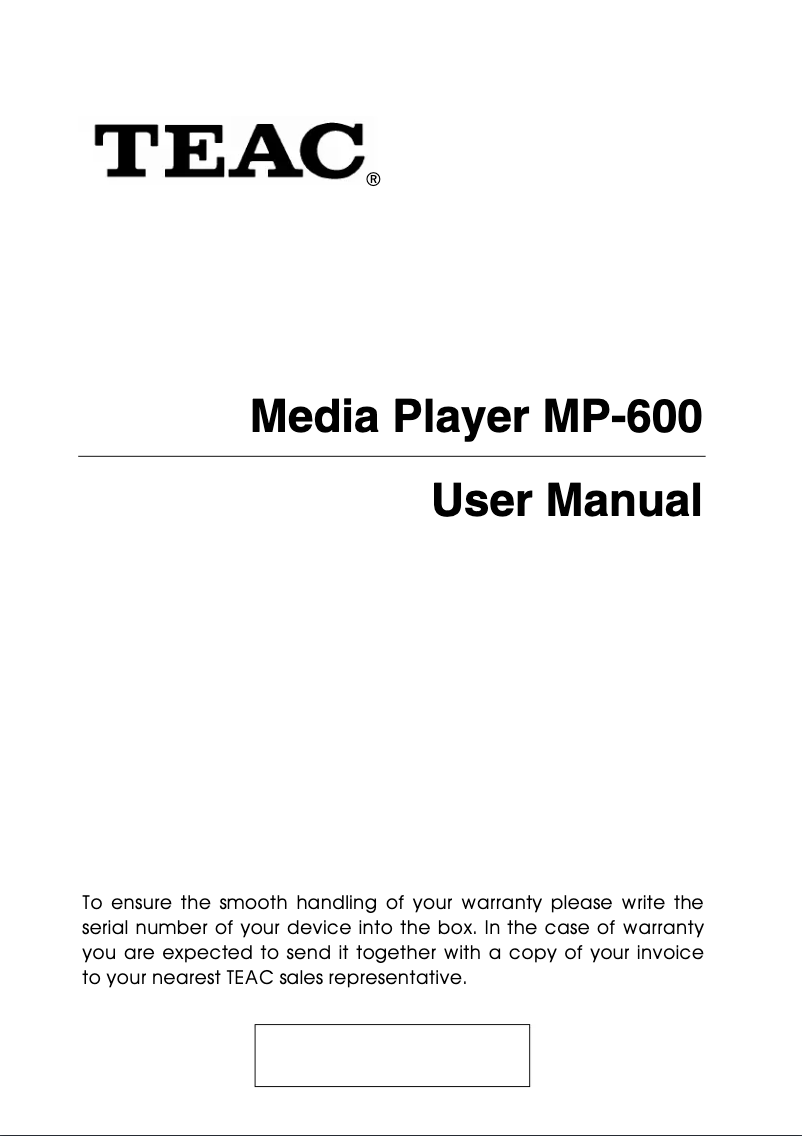 Page 1 de la notice Manuel utilisateur Teac MP-600