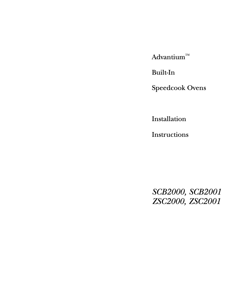 Page 1 of the manual Installation Guide Advantium SCB2000CWW