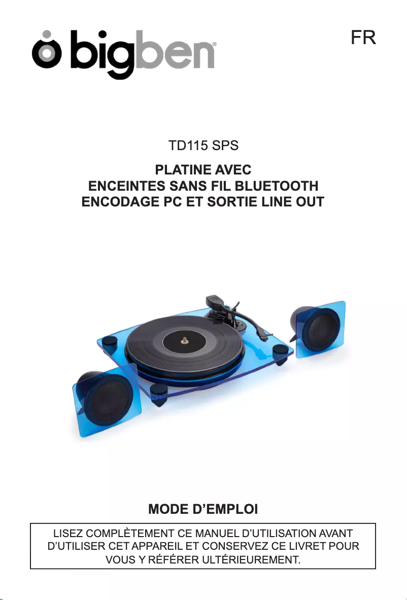 Page 1 de la notice Manuel utilisateur Bigben Interactive TD115 SPS