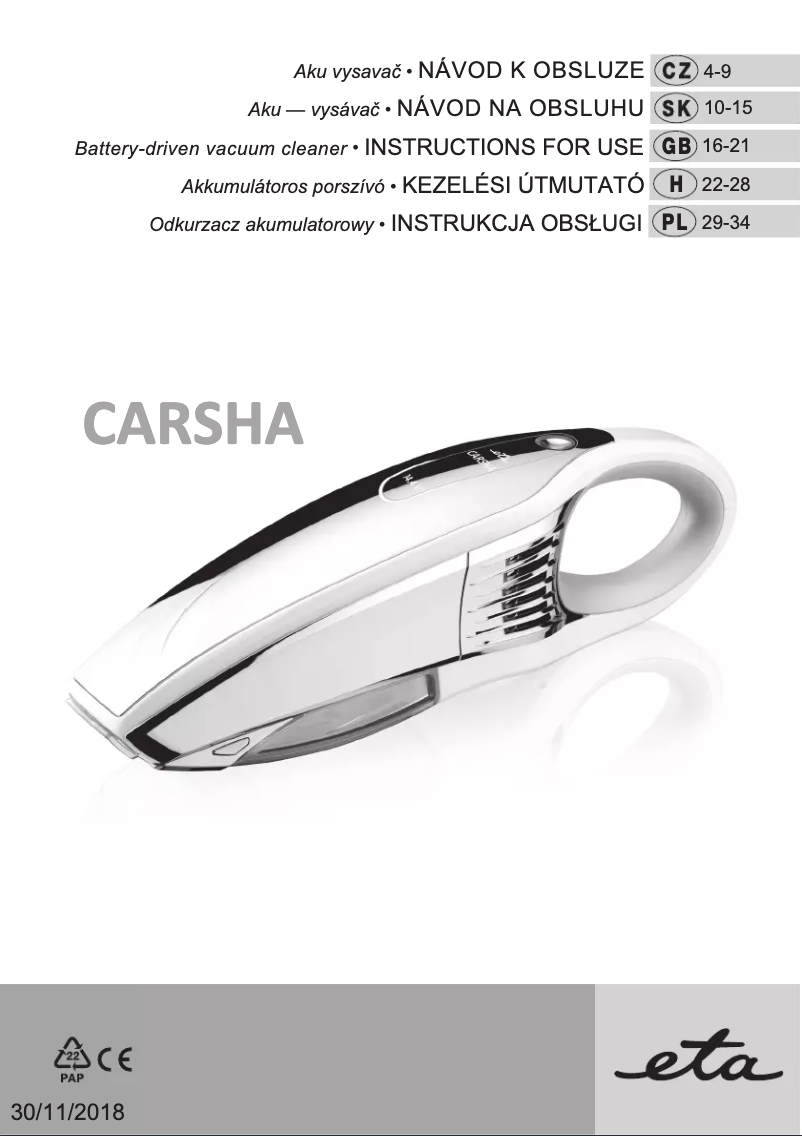 Page n°1 - Manuel utilisateur Eta Carsha 1424 90000