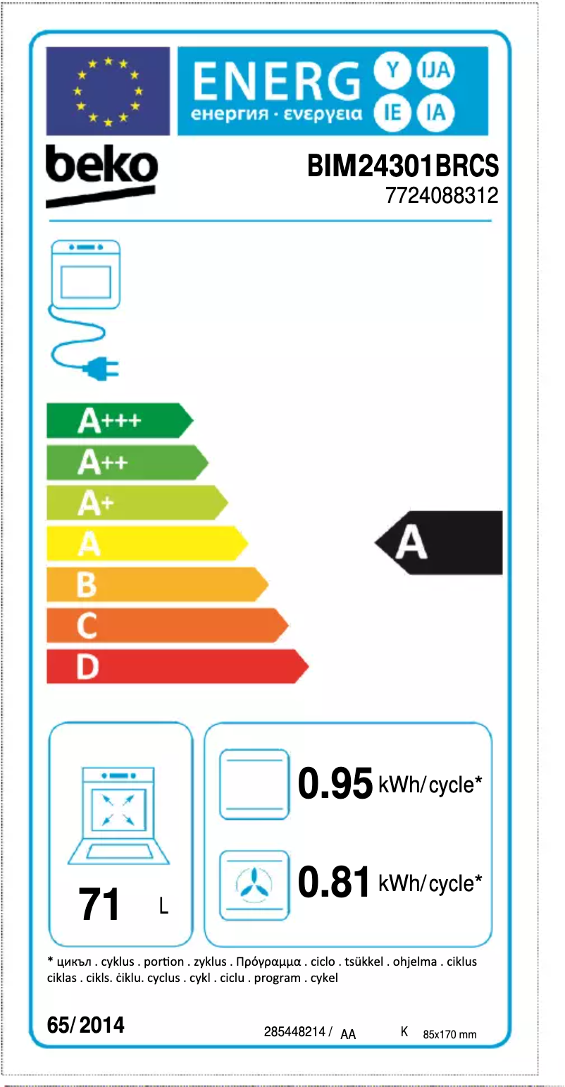 Page n°1 - Label énergétique Beko BIM24301BRCS