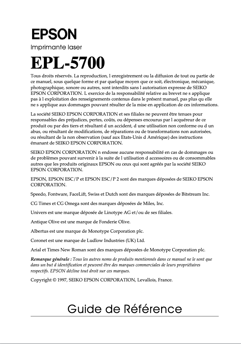 Page n°1 - Manuel utilisateur Epson EPL-5700