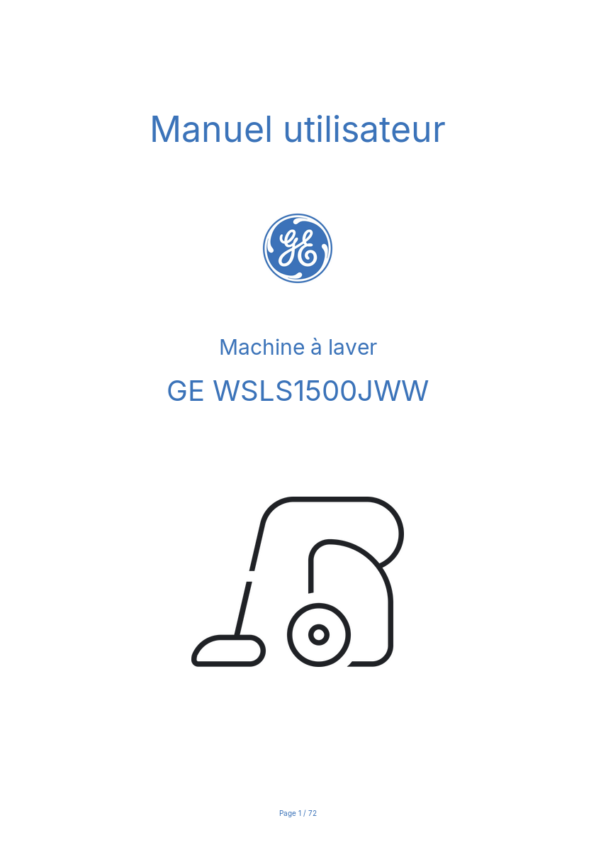 Page n°1 - Manuel utilisateur GE WSLS1500JWW