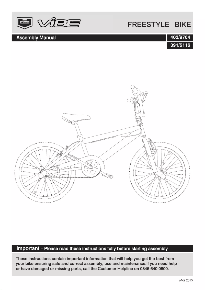 Page 1 de la notice Manuel utilisateur Vibe Outlaw BMX